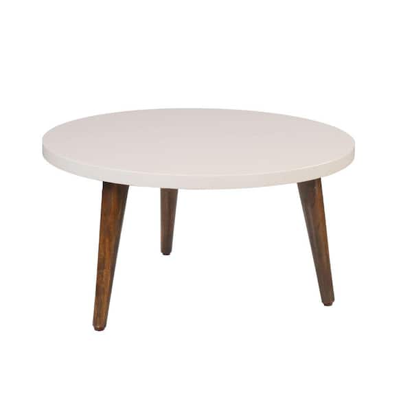 THE URBAN PORT 24 in. White and Brown Round Wood Coffee Table with Tapered Legs