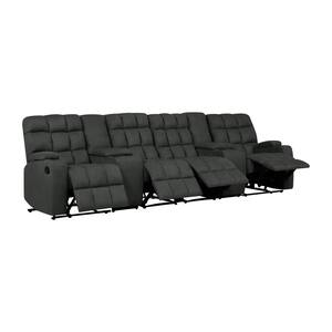 4-Seat Gray Microfiber Wall Hugger Recliner Sofa with Storage Consoles and USB Ports