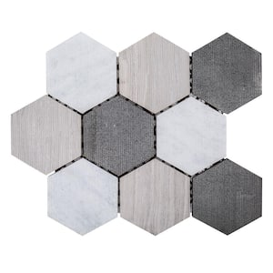 Tread Gray 12 in. x 10.5 in. Hexagon Textured Marble Wall and Floor Mosaic Tile (8.75 sq. ft./Case)