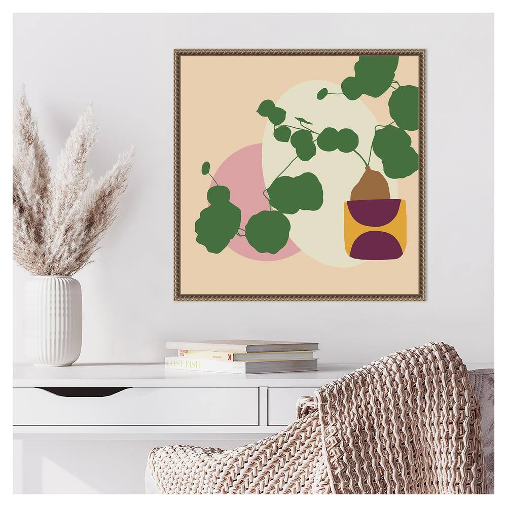 Abstract Green Potted Plant Canvas Wall Art with Beaded Frame