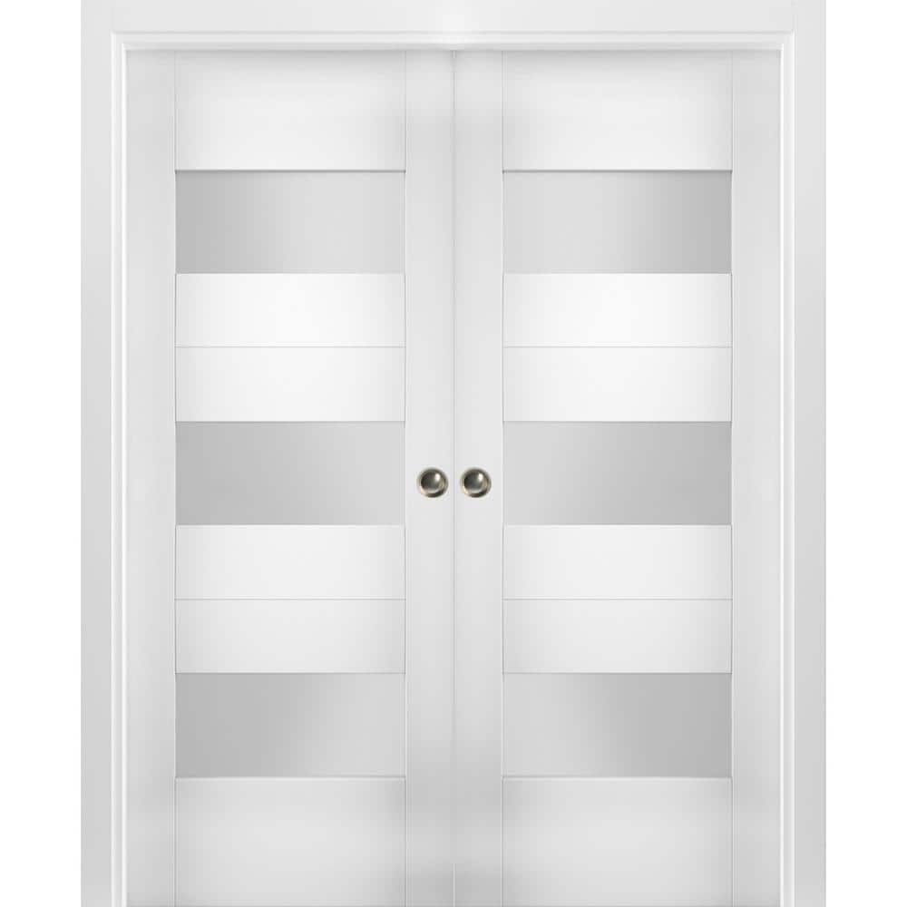 Assemble Required 64 in. x 96 in. Single Panel White Wood Solid MDF Double Sliding Doors with Double Pocket Hardware price history on PriceWatchPro