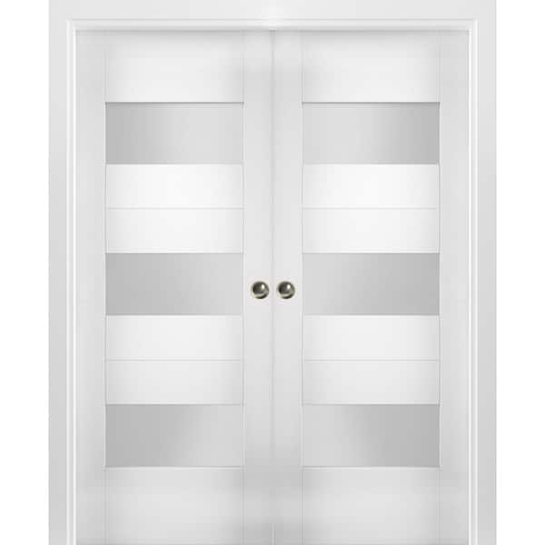 VDOMDOORS 72 in. x 84 in. Single Panel White Solid MDF Double Sliding ...