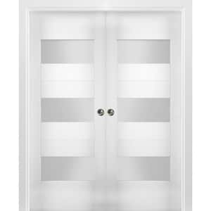 84 in. x 80 in. Single Panel White Solid MDF Double Sliding Doors with Double Pocket Hardware