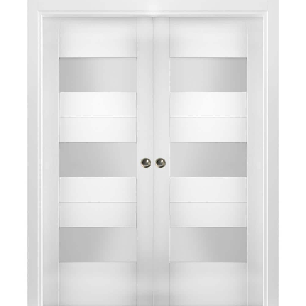 VDOMDOORS 84 in. x 96 in. Single Panel White Solid MDF Double Sliding ...