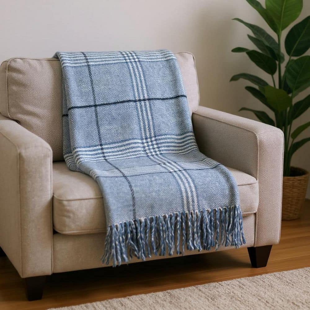 Denim Blue, White Plaid Polyester, Cotton Throw Blanket price history on PriceWatchPro