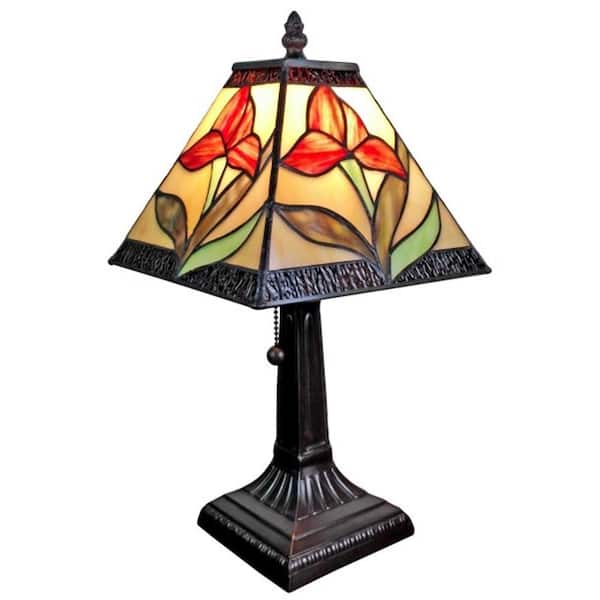 Amora Lighting 14.5 in. Tiffany Style Floral Mini Table Lamp