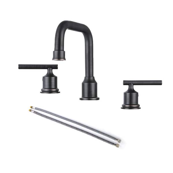 ALEASHA 8 in. Widespread Double Handle High Arc Bathroom Faucet in Oil Rubbed Bronze