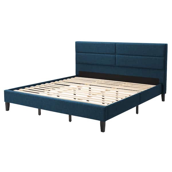 CorLiving Bellevue Ocean Blue King Upholstered Panel Bed Frame