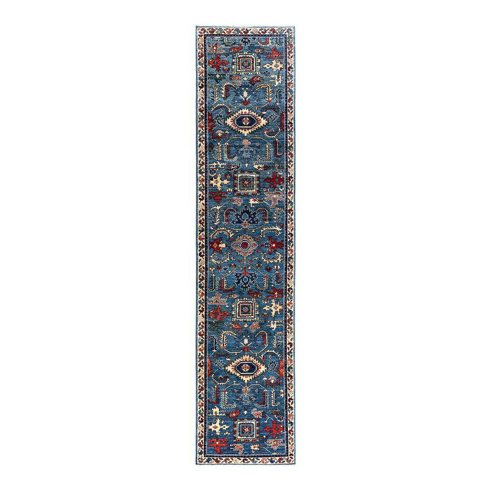 Serapi Light Blue 3 ft. x 12 ft. Tribal Wool Indoor Area Rug price history on PriceWatchPro