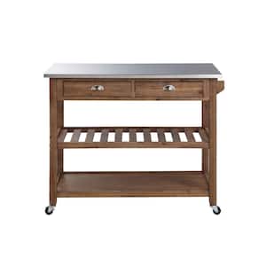 Sonoma Barnwood-Wire Brush Kitchen Island with Stainless Steel Top
