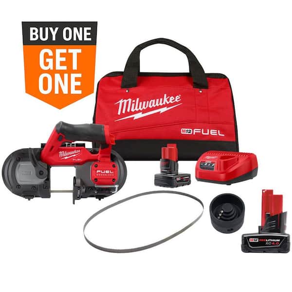 M12 FUEL 12V Li-Ion Cordless Compact Band Saw Kit with (2) 4.0 Ah Battery, Charger, (3) Blades & Reamer Attachment