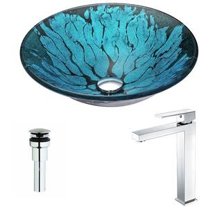 Key Series Deco-Glass Vessel Sink in Lustrous Blue and Black with Enti Faucet in Chrome