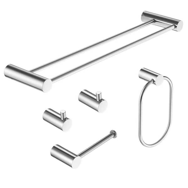 5-Piece Bath Hardware Set with 24 in. Towel Rack, Towel Bar Toilet Paper Holder Towel Ring Towel Hook in Polished Chrome