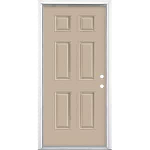 36 in. x 80 in. 6-Panel Canyon View Left Hand Inswing Painted Smooth Fiberglass Prehung Front Door with Brickmold