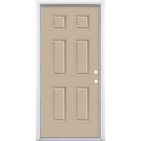 Masonite 36 in. x 80 in. 6-Panel Canyon View Left Hand Inswing Painted Smooth Fiberglass Prehung Front Door with Brickmold