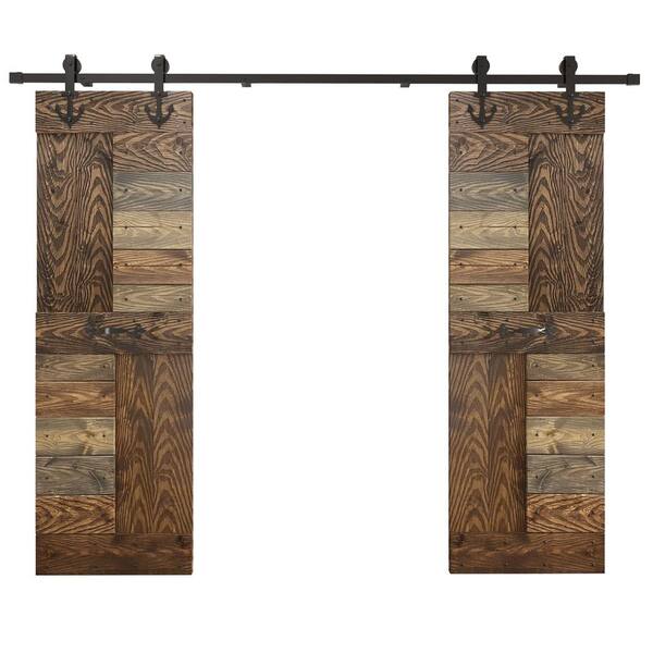 COAST SEQUOIA INC S Series Embossing 60 in. x 84 in. Dark Multi DIY Knotty Wood Double Sliding Door with Hardware Kit