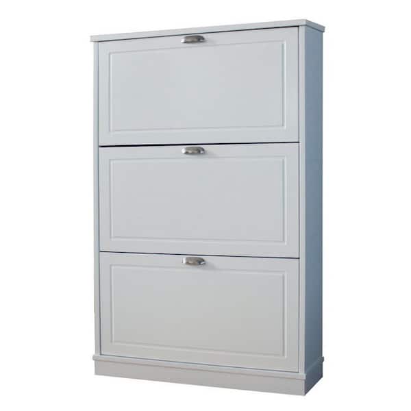 46 in. H x 30 in. W White Wood Shoe Storage Cabinet