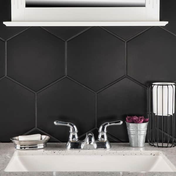 Merola Tile Textile Hex Black 8 5 In, Home Depot Black Tile