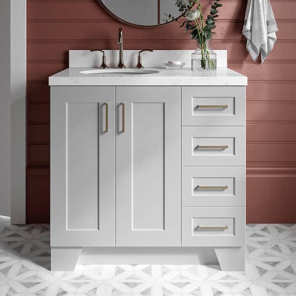 ARIEL Taylor 36.25 in. W x 22 in. D x 36 in. H Single Sink Freestanding Bath Vanity in Grey with Carrara Quartz Top