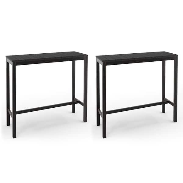LUE BONA Humphrey 45 in. Black Plastic HDPS Outdoor Bar Table Patio Waterproof Pub Height Dining Table For Balcony Indoor 2-pack