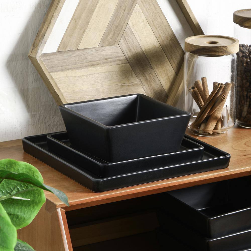 Grace Square Black & White Porcelain Dinnerware Set, 12-Piece Service for 4