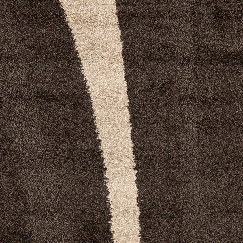Deluxe Dark Brown & Beige Square Shag Rug, Easy Care Synthetic, 79"