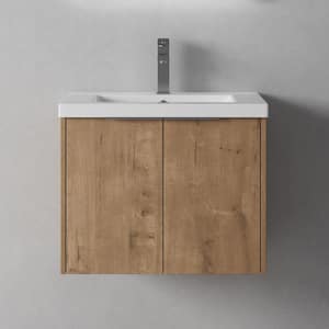 Sugur 24 in. W x 18. in D. x 20 in. H Wall Mount Bath Vanity Cabinet with Sink in Oak with White Resin Sink and Top