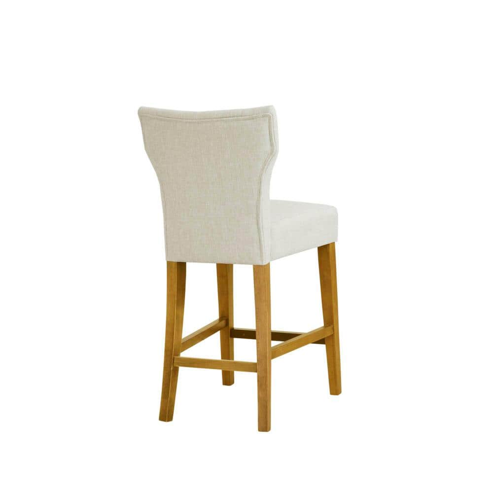 Cream Tufted Back Birch Wood Counter Stool