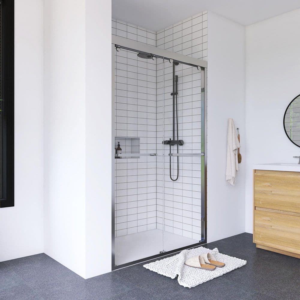 Chrome Double Sliding Shower Door with Clear Tempered Glass