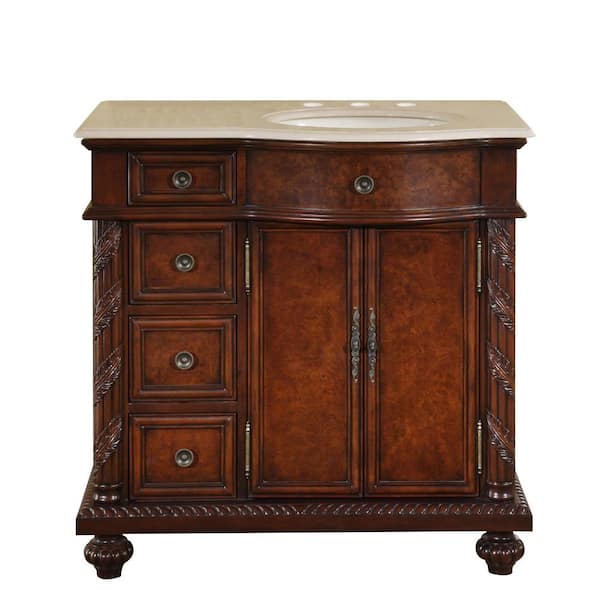 36 in. W x 22 in. D Vanity in English Chestnut with Marble Vanity Top in Crema Marfil with Ivory Basin