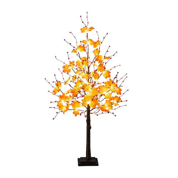 Nearly Natural 4 ft. Pre-Lit Autumn Maple Artificial Fall Tree with Berries and 60 Warm White LED Lights