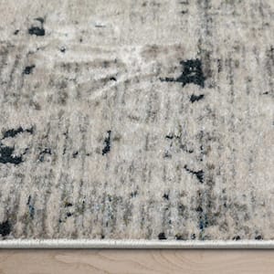 Horosan Abstract Modern Distressed Grey Navy 2 ft. 7 in. x 9 ft. 3 in. Runner Area Rug