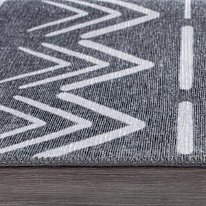 Dark Gray 7 ft. 7 in. x 9 ft. 6 in. Contemporary Geometric Bohemian Machine Washable Area Rug