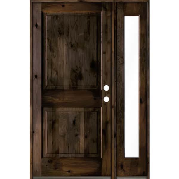 Krosswood Doors 50 in. x 80 in. Rustic knotty alder Left-Hand/Inswing Clear Glass Black Stain Square Top Wood Prehung Front Door w/RFSL