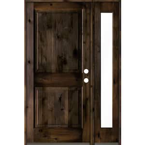 56 in. x 80 in. Rustic knotty alder Left-Hand/Inswing Clear Glass Black Stain Square Top Wood Prehung Front Door w/RFSL