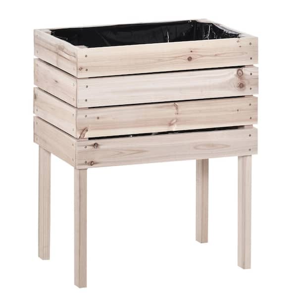 Unbranded Beige 20 in. x 12 in. x 24 in. Wood Raised Garden Bed, Elevated Planter Box Kit with Bed Liner for Flowers (Set of 4)