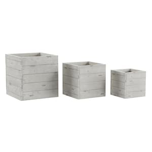 Large 15.9 in. Off-White Fiber Clay Square Planter (Set 3-Piece)