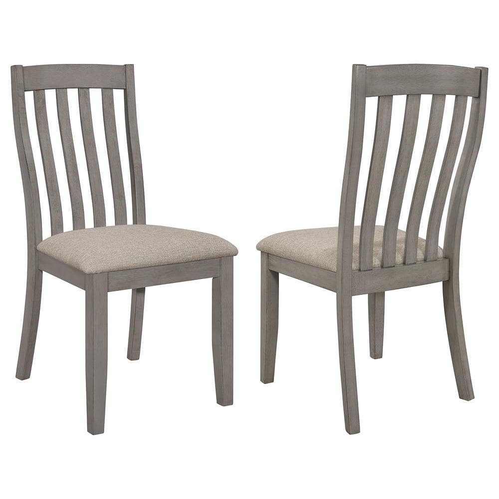 Coastal Grey Upholstered Slat Back Side Chair with Beige Seat