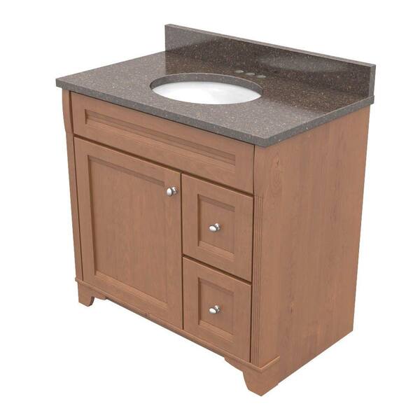 KraftMaid 36 in. Vanity in Praline with Natural Quartz Vanity Top in Black Amber and White Sink