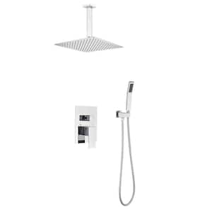 Shower Faucets Sets 2-Spray Ceiling Mount 12 in. Wall Bar Shower Kit with Hand Shower in Chrome Shower Combo System