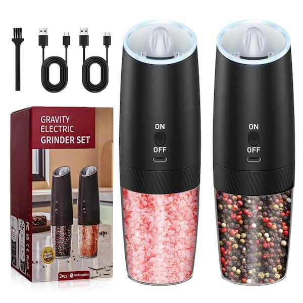 Matte Black Electric Salt and Pepper Grinder Set with Gravity Sensing Switch and Adjustable Coarseness, 2 Pack