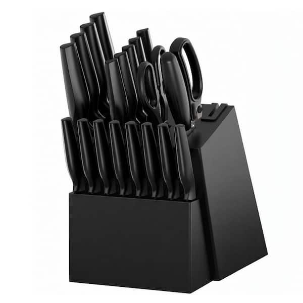 21-Piece Black Stainless Steel Knife Set with Block and Built-in Sharpener for Kitchen