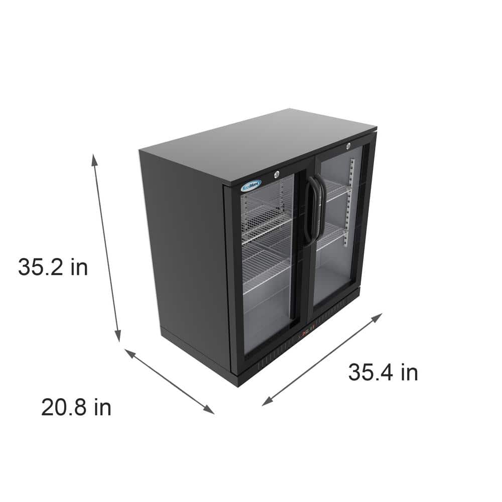 Black Glass Two-Door LED-Lit Back Bar Refrigerator