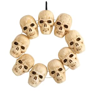 20 in. White Skull Halloween Wreath with Lighted Eyes