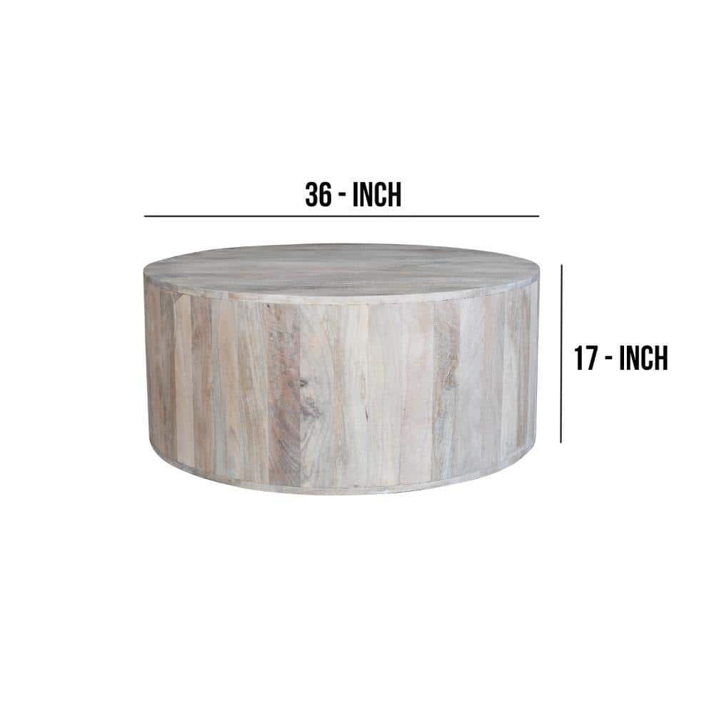 36" Round White Washed Mango Wood Lift-Top Coffee Table