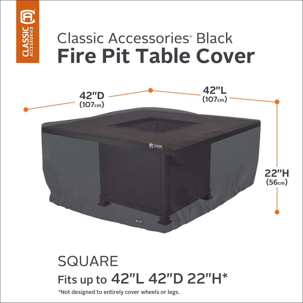 Classic Black 42 Inch Square Fire Pit Table Cover