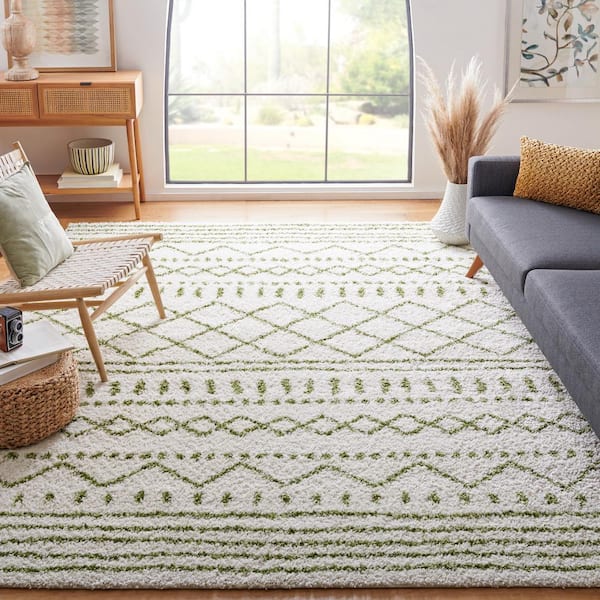 Arizona Shag Ivory/Green 10 ft. x 14 ft. Geometric Lodge Area Rug
