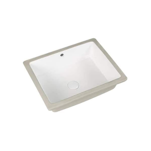 19.69 in. Undermount Rectangular Ceramic Bathroom Sink in Milk White