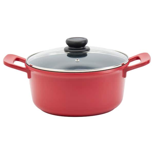 8 PC Enameled Cast Iron Cookware Set - Red