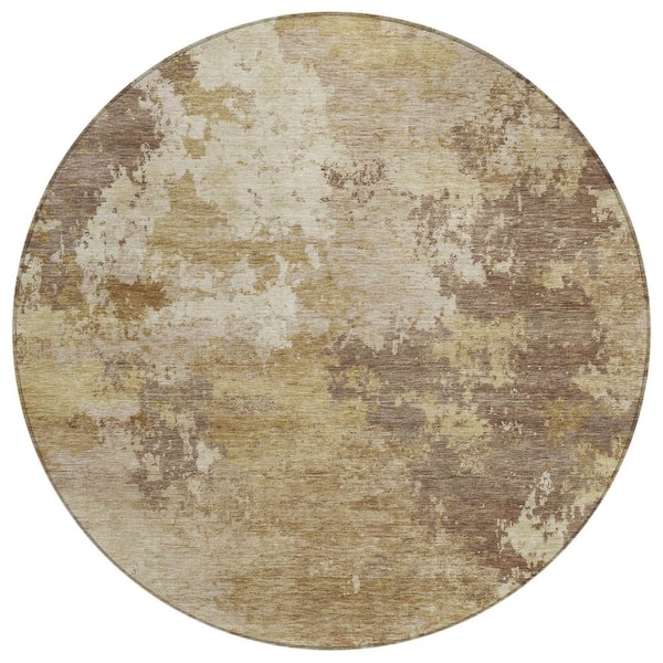 Chantille Machine Washable Indoor/Outdoor Abstract ACN2367 Wheat 8 ft. x 8 ft. Round Rug